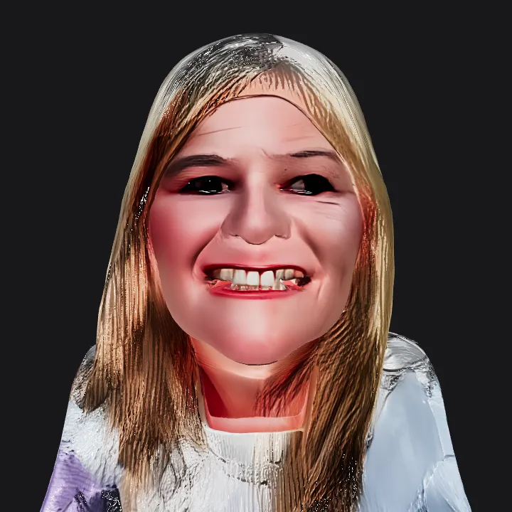 Woman with blonde hair outdoors. smooth edges, complex geometry, character.