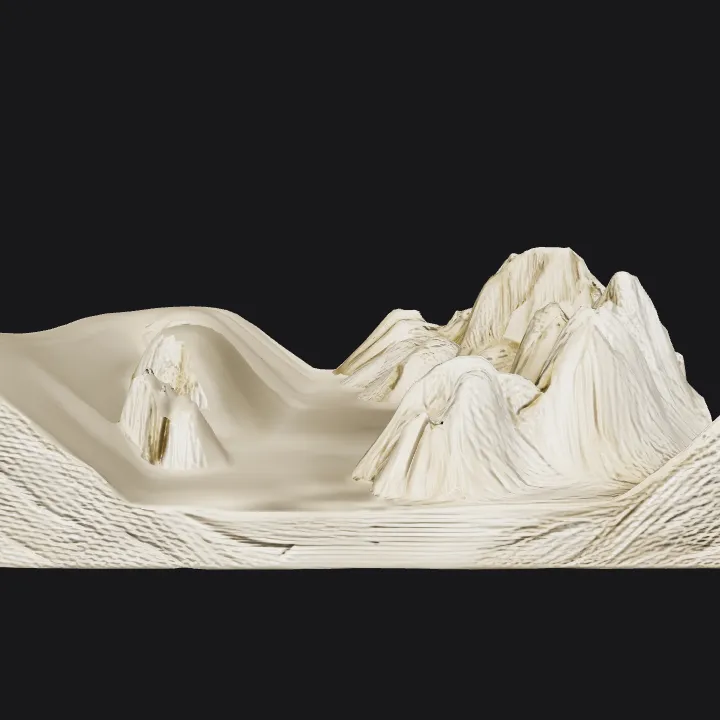 Rocky mountain landscape with sandy texture. sharp edges, complex geometry.