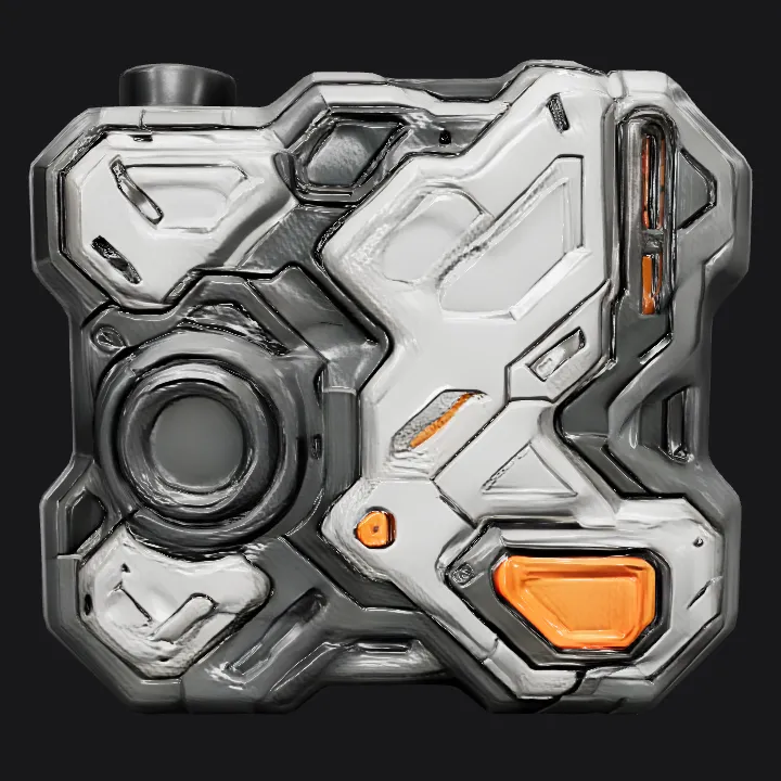 Futuristic electronic device or gadget. sharp edges, complex geometry, game-ready.