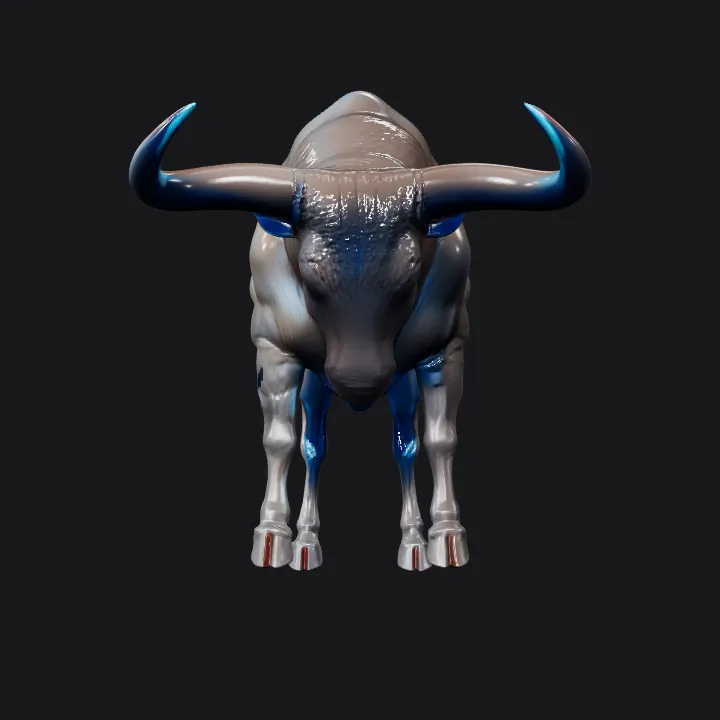 Realistic charging bull. smooth edges, complex geometry, game-ready, character.