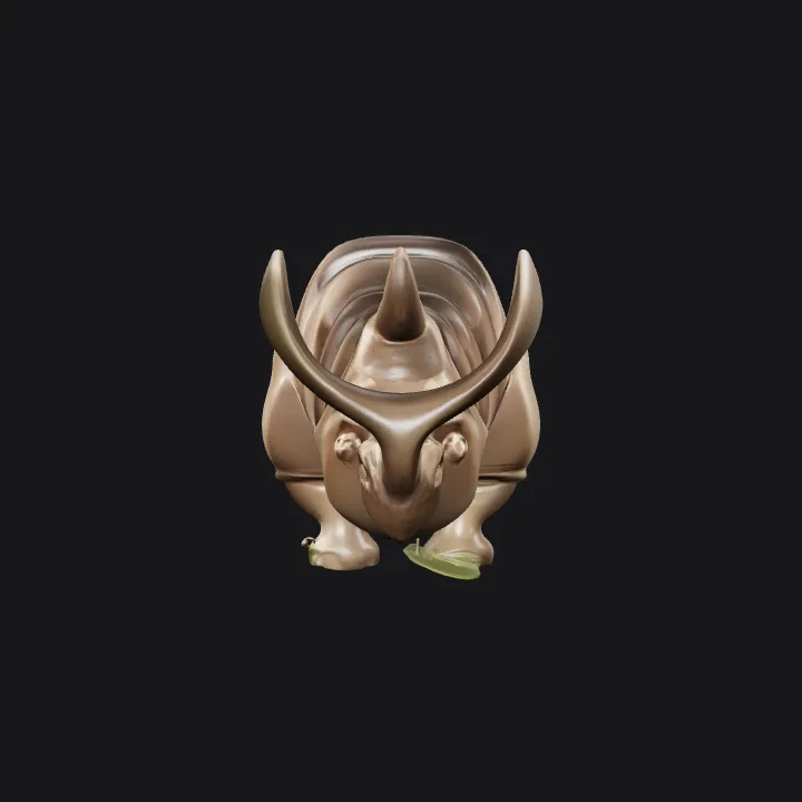 A cartoon rhinoceros standing on ground. smooth edges, complex geometry, character.