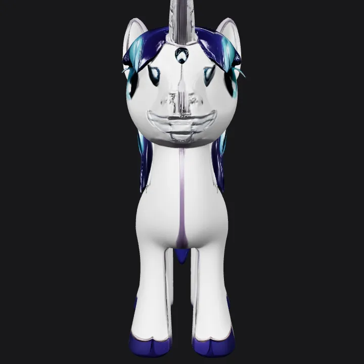 Cartoon unicorn pony character, white with blue mane. smooth edges, simple geometry, game-ready, character.