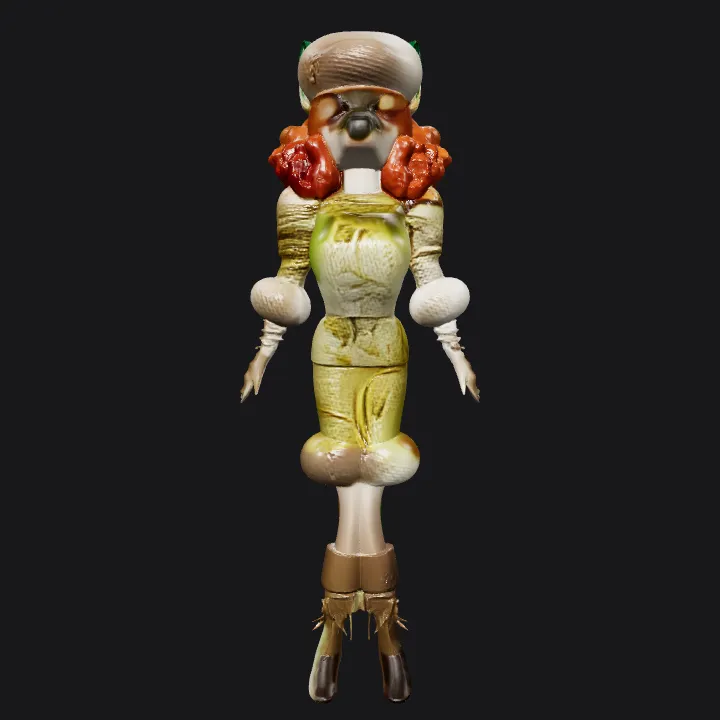 anthropomorphic fox character standing upright. smooth edges, simple geometry, character, symmetric geometry.