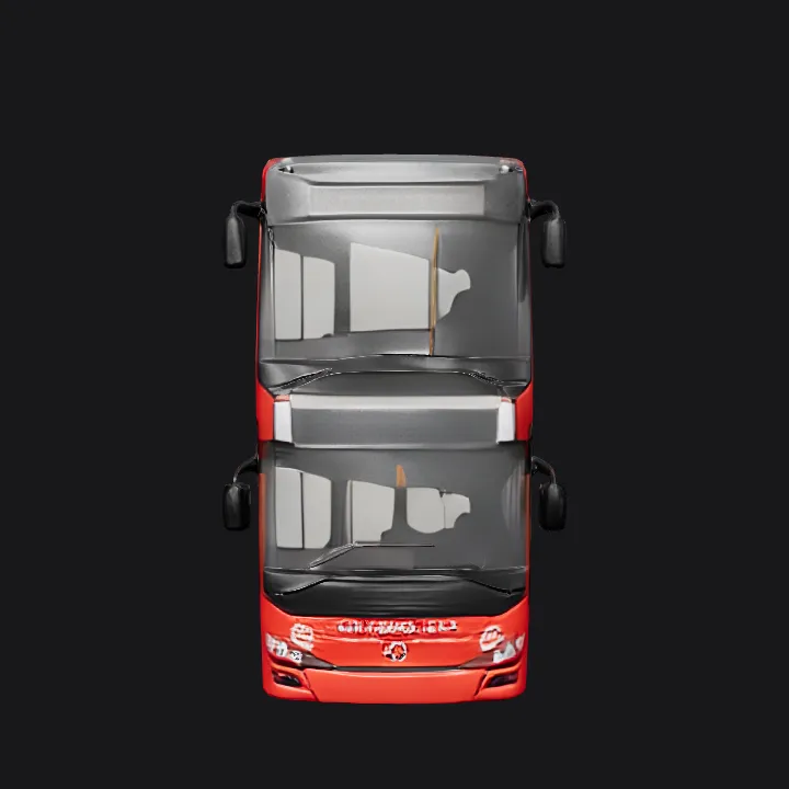 Red public transit bus on Route 138. sharp edges, smooth edges, complex geometry, game-ready, symmetric geometry.
