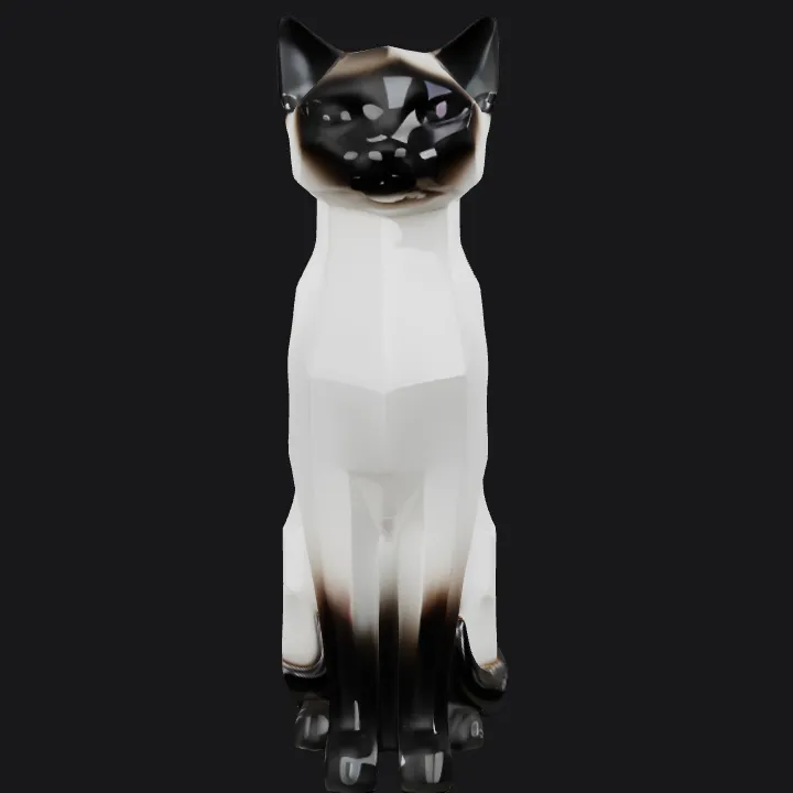 A geometric cat statue. sharp edges, smooth edges, simple geometry, character, symmetric geometry.