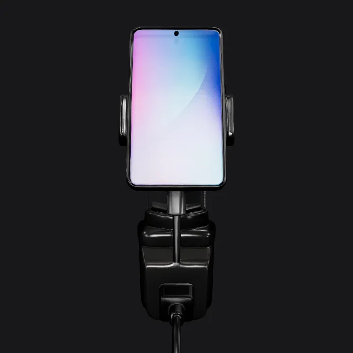 Smartphone in car mount holder. smooth edges, simple geometry, symmetric geometry.