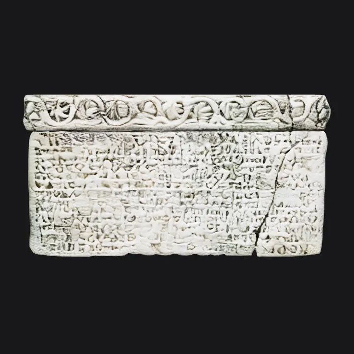 ancient stone tablet with inscriptions. complex geometry, sharp edges.