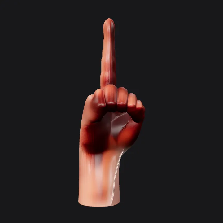 raised human hand with one finger pointing up. smooth edges, complex geometry, character.