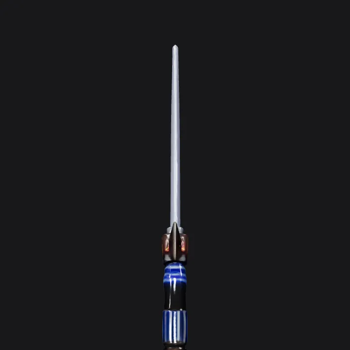 Blue glowing sci-fi sword. sharp edges, smooth edges, complex geometry, game-ready, symmetric geometry.