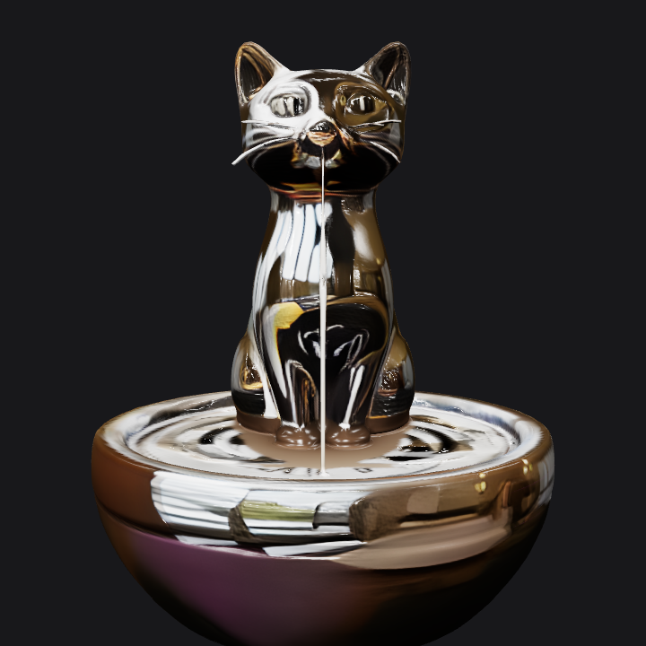 Black cat-shaped water fountain. smooth edges, simple geometry, symmetric geometry.