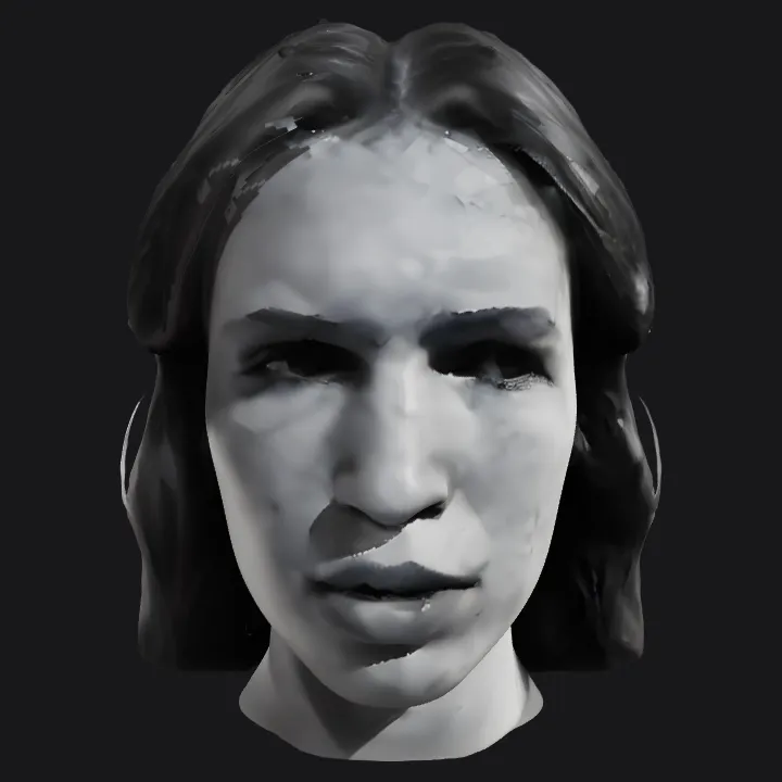 Person with long hair facing sideways. smooth edges, complex geometry, character.