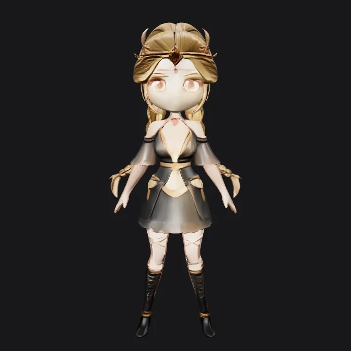 Stylized female character in fantasy outfit. smooth edges, complex geometry, game-ready, character.