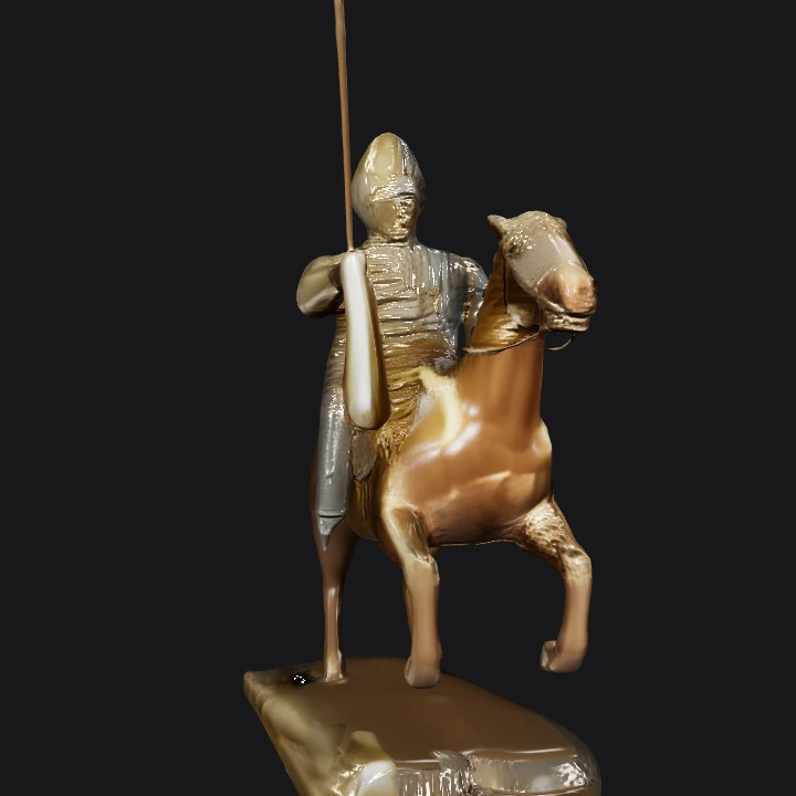 Native American warrior on horseback statue. complex geometry, sharp edges, game-ready, character.