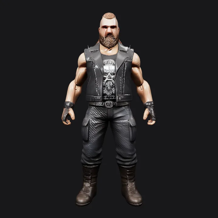 muscular man in biker outfit. complex geometry, sharp edges, character.