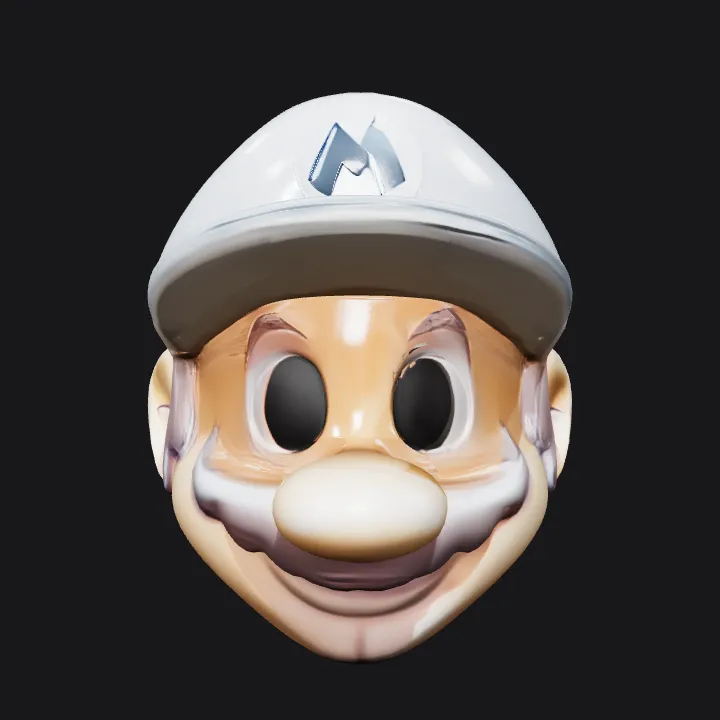 Mario character face mask. smooth edges, simple geometry, character, symmetric geometry.
