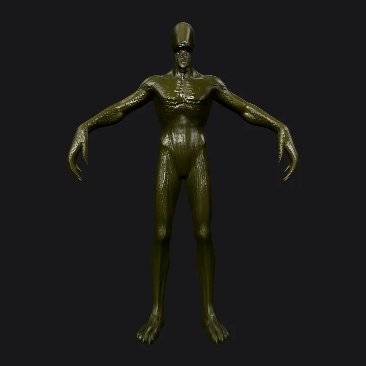Tall humanoid monster with elongated limbs. complex geometry, smooth edges, character, symmetric geometry.
