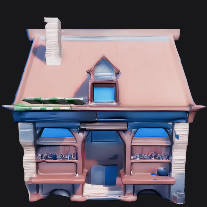 Cartoon-style tavern building exterior. sharp edges, smooth edges, complex geometry, game-ready, symmetric geometry.