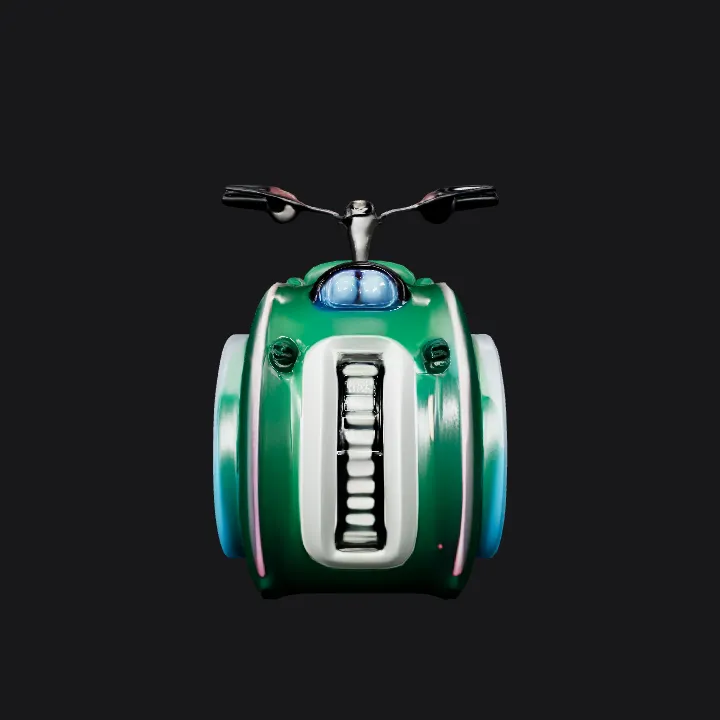 Futuristic toy motorcycle with glowing wheels. smooth edges, complex geometry, game-ready, symmetric geometry.