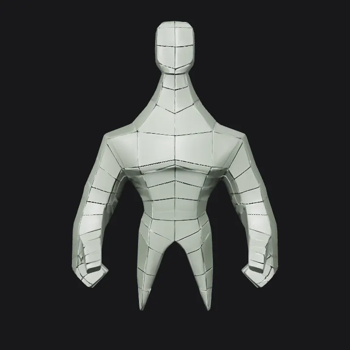 Low-poly humanoid character model. sharp edges, simple geometry, game-ready, character, symmetric geometry.