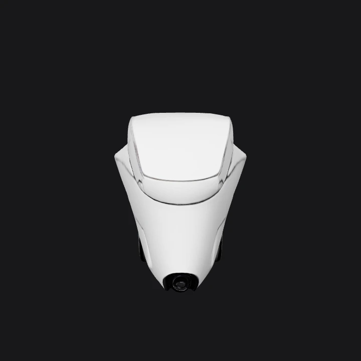 Futuristic robotic helmet with cyan accents. sharp edges, complex geometry, game-ready, symmetric geometry.