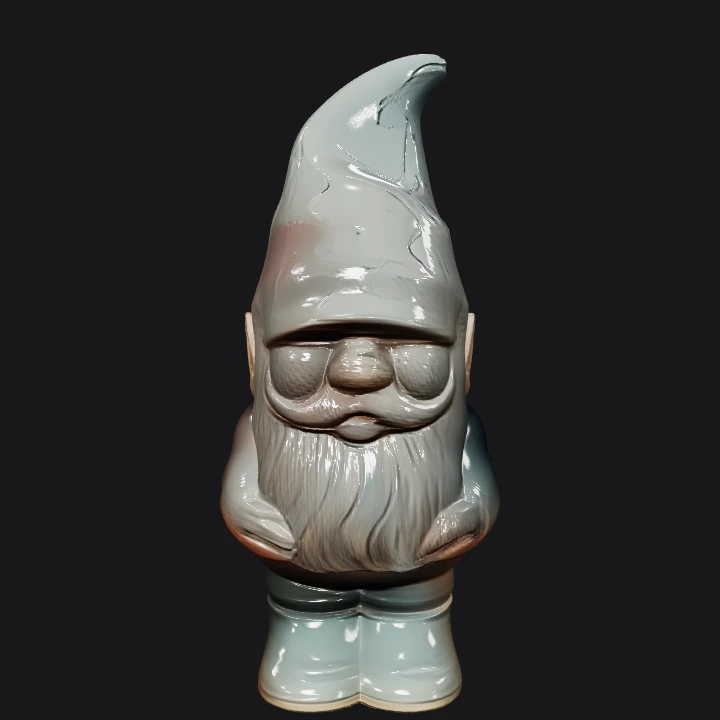 Ceramic gnome figure with tall hat. smooth edges, simple geometry, character, symmetric geometry.