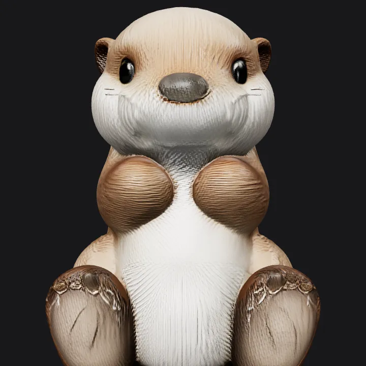 Cute baby otter sitting upright. smooth edges, simple geometry, game-ready, character, symmetric geometry.