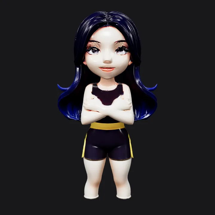 female athletic figurine in black outfit. smooth edges, simple geometry, character, symmetric geometry.