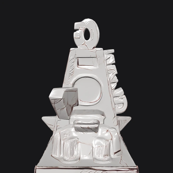 Abstract geometric monument with numbers and text. sharp edges, complex geometry.