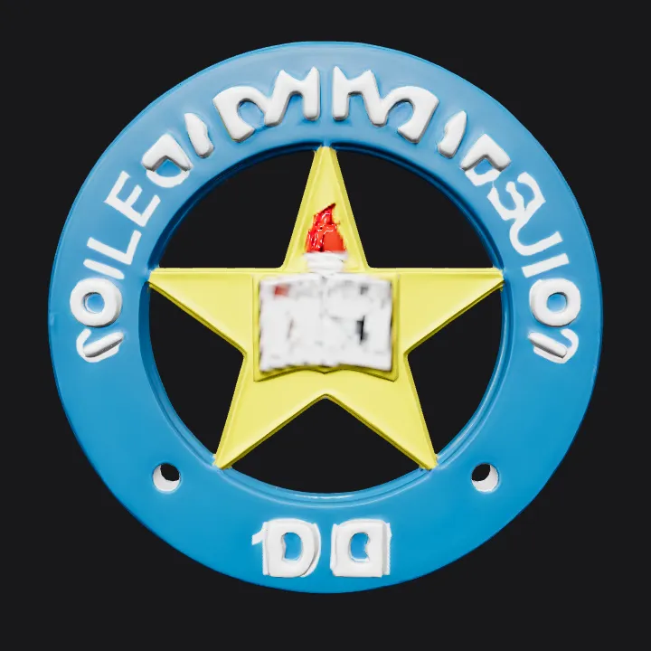 school emblem with star, torch, and handshake. sharp edges, simple geometry, symmetric geometry.