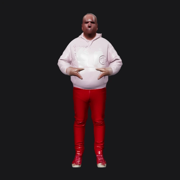 Person standing in side profile view. complex geometry, character.