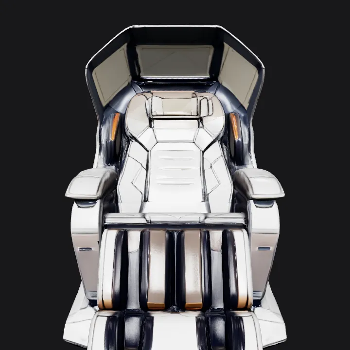 Futuristic massage chair with canopy. smooth edges, complex geometry, game-ready, symmetric geometry.