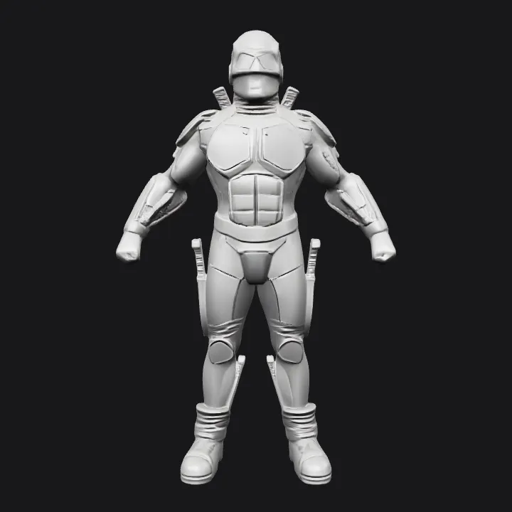 futuristic armored humanoid character. sharp edges, complex geometry, game-ready, character, symmetric geometry.