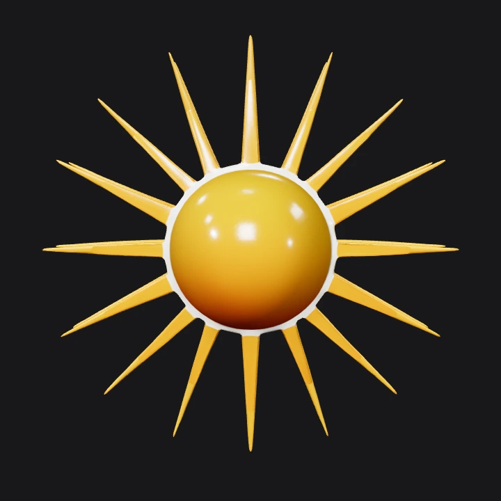 Stylized sun illustration with rays. smooth edges, simple geometry, symmetric geometry.