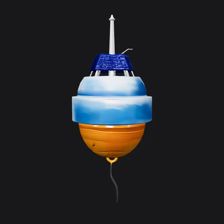 floating ocean buoy with solar panels. smooth edges, simple geometry, symmetric geometry.