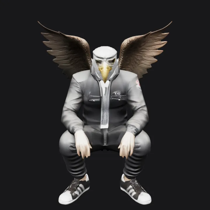 man wearing black jacket and gray shirt. smooth edges, simple geometry, character, symmetric geometry.