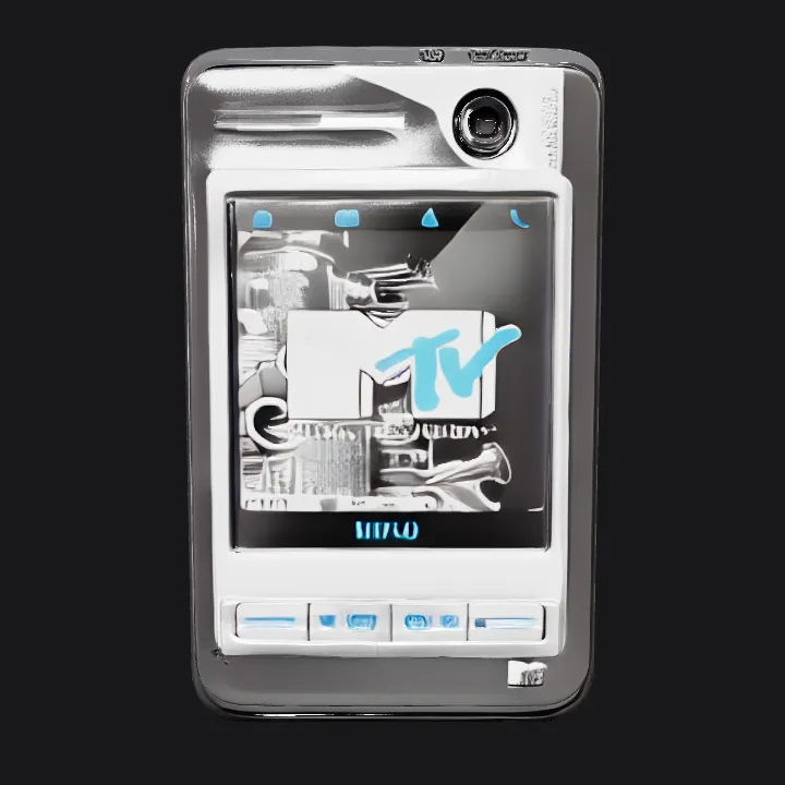 MTV branded touchscreen mobile phone. smooth edges, simple geometry, symmetric geometry.