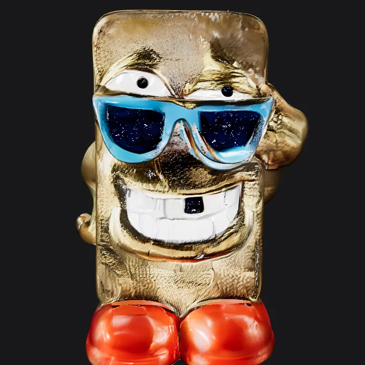 Cartoonish figure with red shoes and gloves. smooth edges, complex geometry, character.