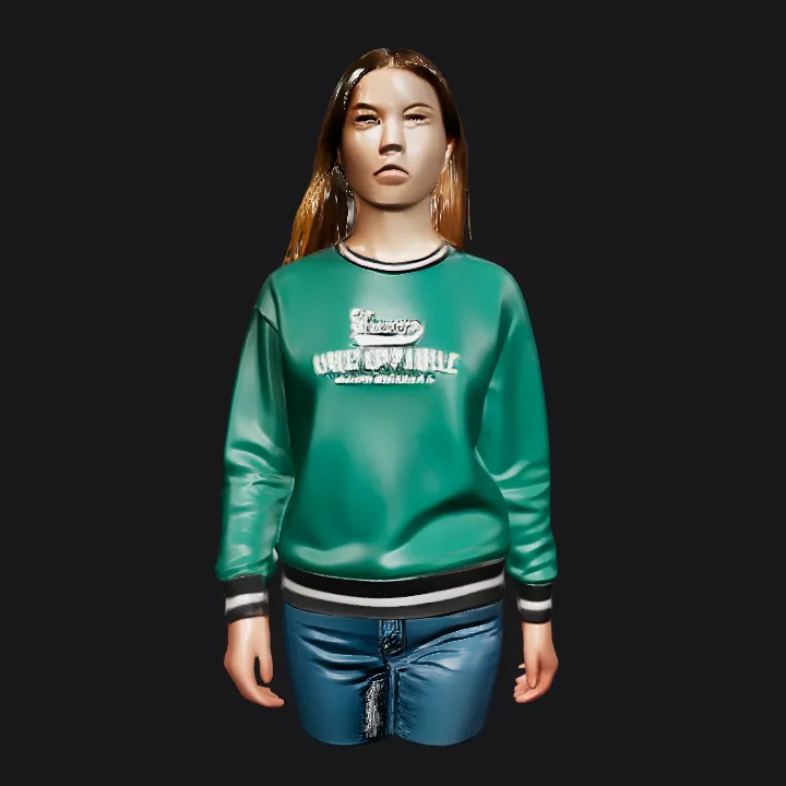 Person wearing a green 'Savage Unstoppable' sweatshirt. smooth edges, complex geometry, character.