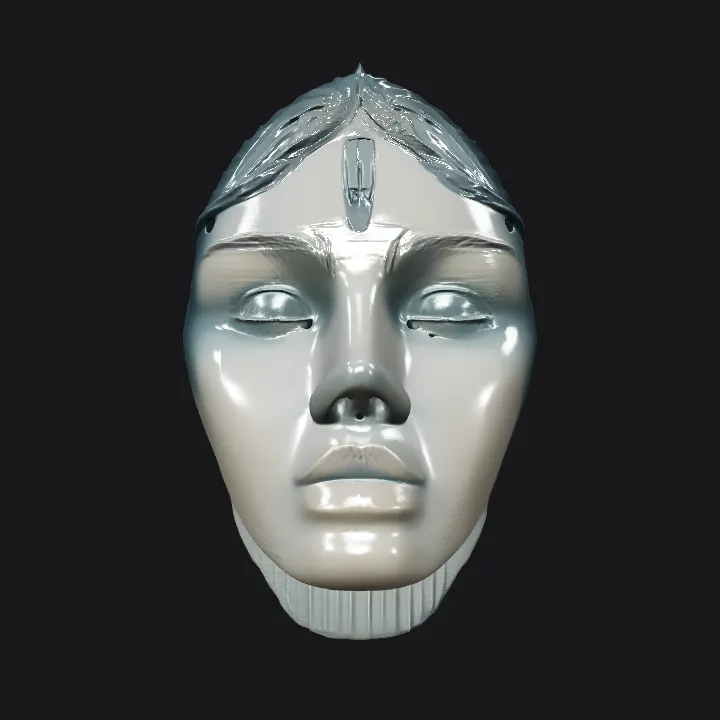 Person wearing a shiny metallic helmet. smooth edges, simple geometry, character, symmetric geometry.