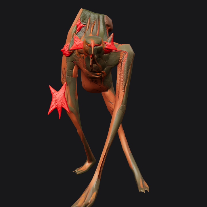grotesque monster with elongated limbs. sharp edges, complex geometry, character.
