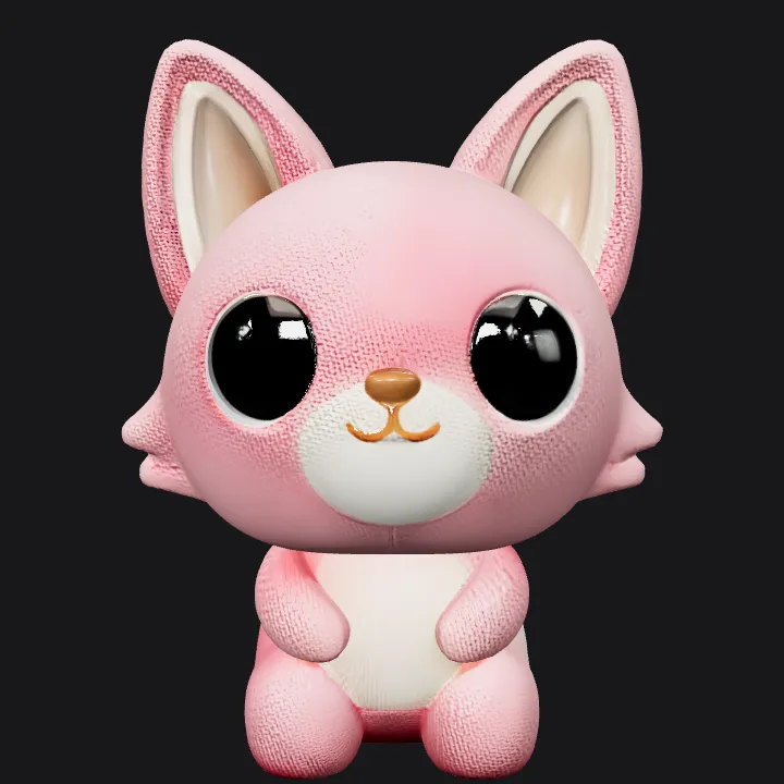 Cute pink cartoon fox plush toy. smooth edges, simple geometry, game-ready, character, symmetric geometry.