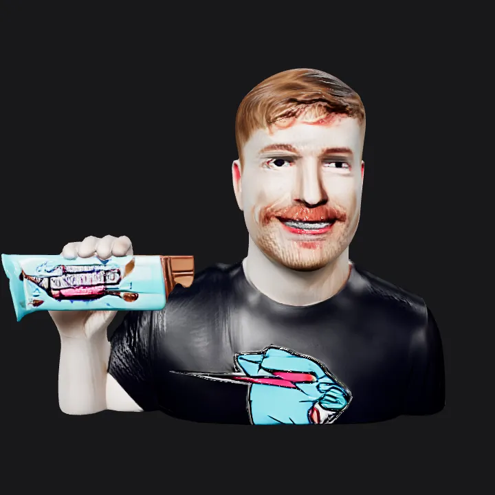 Person holding a Feastables chocolate bar. smooth edges, complex geometry, character.