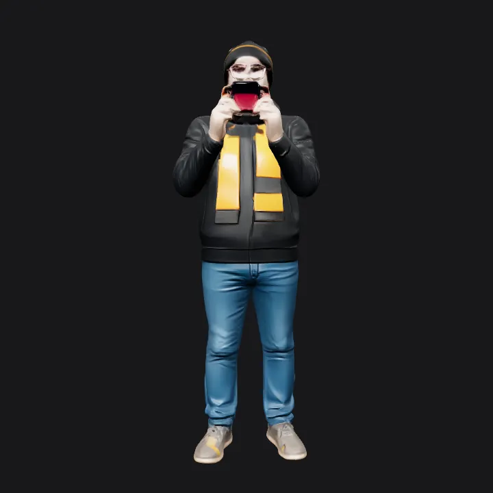 Person taking photo with smartphone. smooth edges, complex geometry, character.