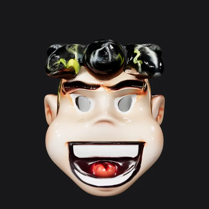 Black and yellow jester hat with ear. smooth edges, complex geometry.