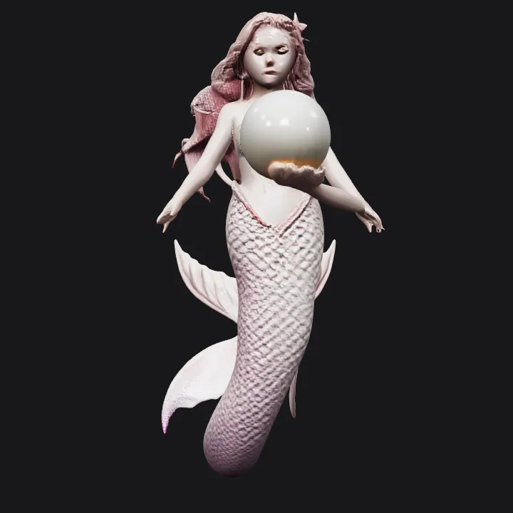 mermaid holding a pearl. smooth edges, complex geometry, character.