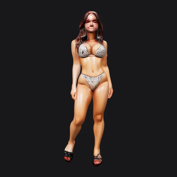 woman in bikini and sandals. smooth edges, complex geometry, character.