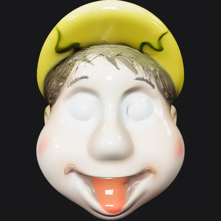 Person wearing a green and yellow cap. smooth edges, complex geometry, character.