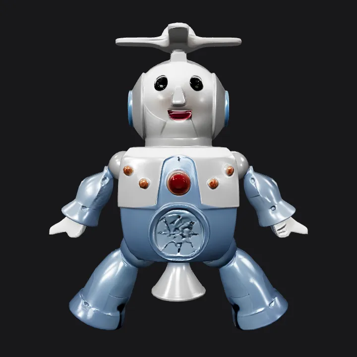 toy robot with a propeller on its head. smooth edges, simple geometry, character, symmetric geometry.