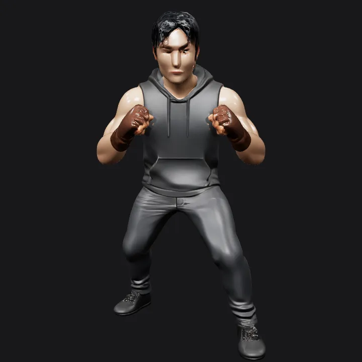 Muscular man in black sleeveless hoodie and gloves. smooth edges, complex geometry, character.