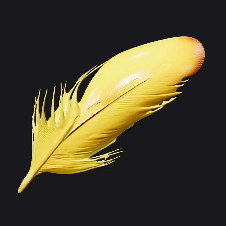a yellow feather on black background. smooth edges, complex geometry.